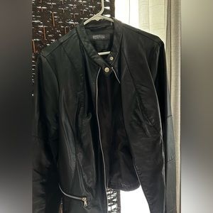 Kenneth Cole Reaction Black Leather Coat Size L